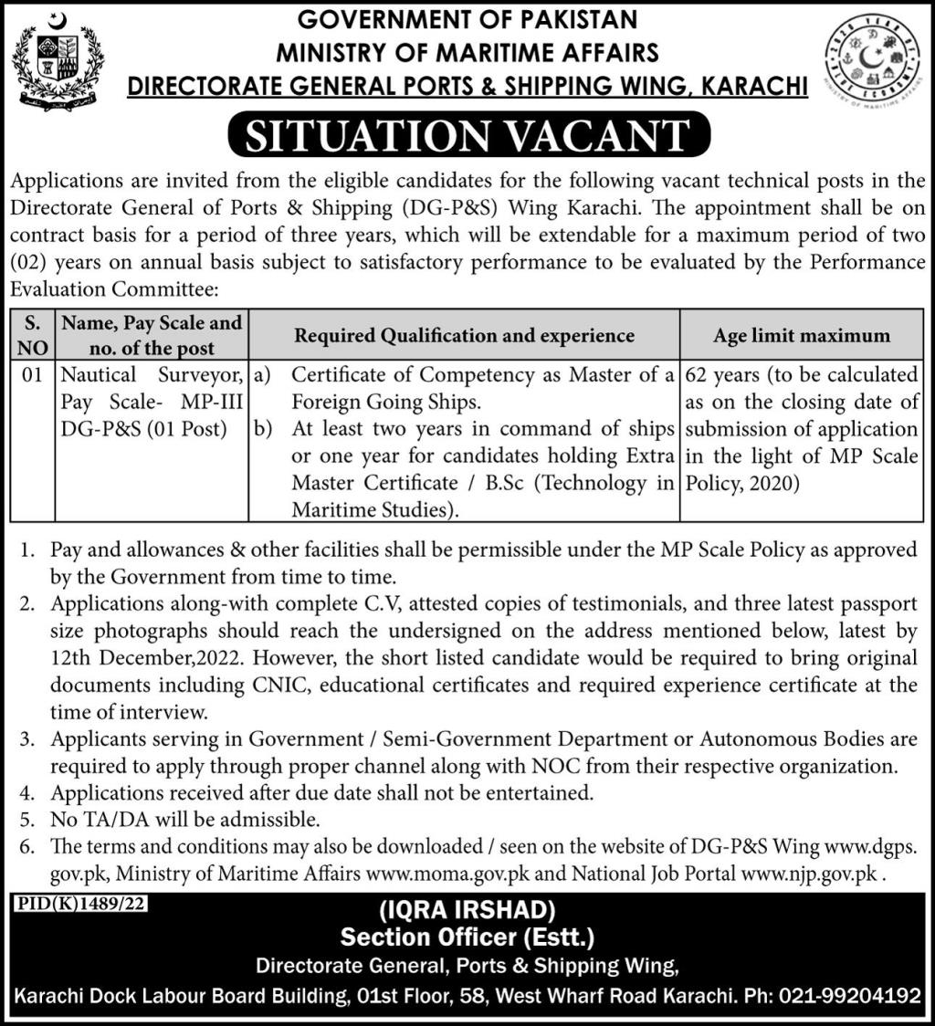 Government of Pakistan Ministry of Maritime Affairs Jobs November 2022