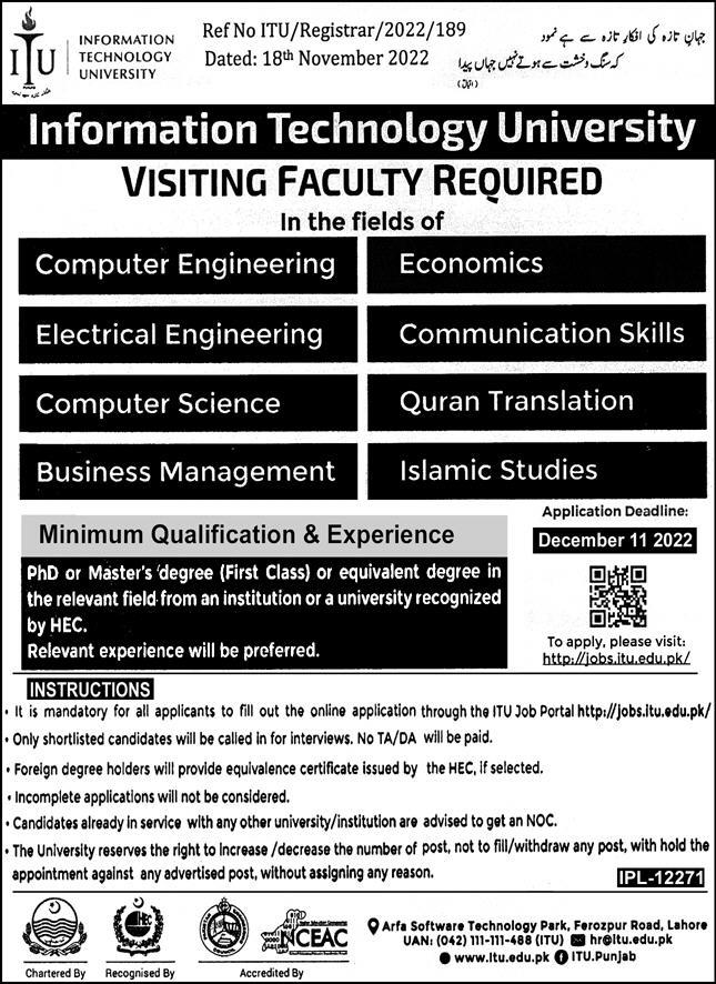 Information Technology University ITU Jobs November 2022