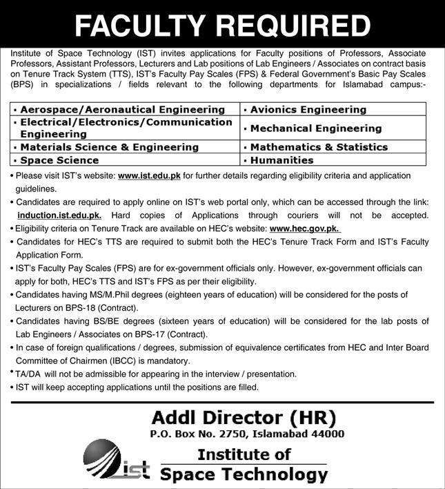 Institute of Space Technology IST Jobs November 2022