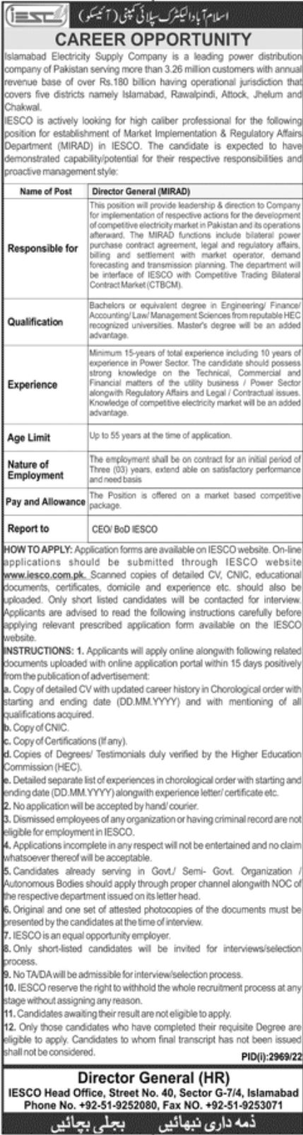 Islamabad Electricity Supply Company IESCO Jobs November 2022