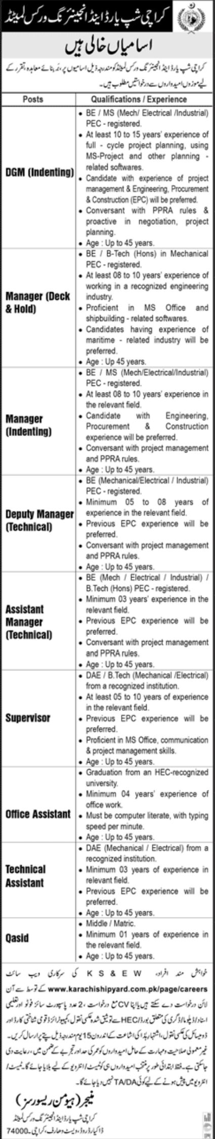 Karachi Shipyard & Engineering Works Limited Jobs November 2022