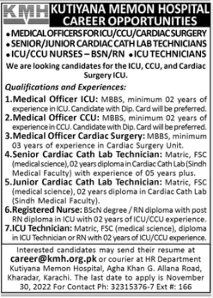 Kutiyana Memon Hospital Jobs November 2022