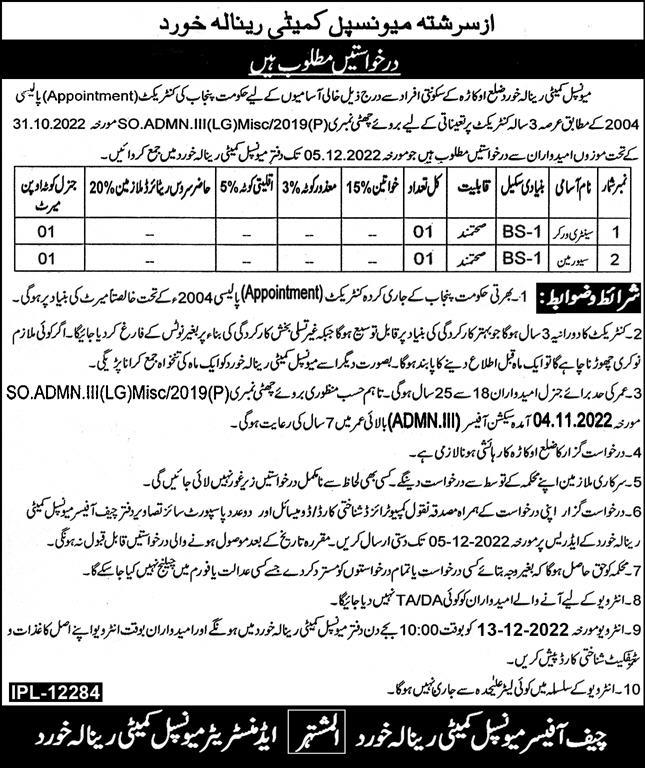 Municipal Committee Okara Jobs November 2022