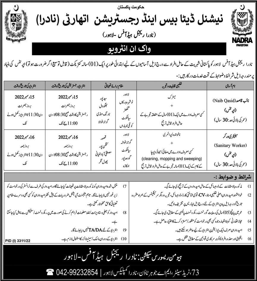 NADRA Pakistan Jobs November 2022