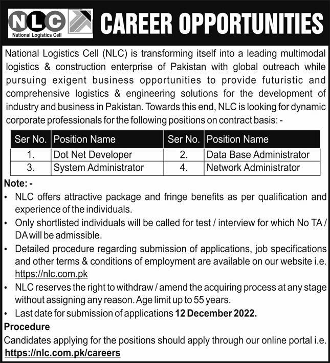 National Logistic Cell NLC Jobs November 2022