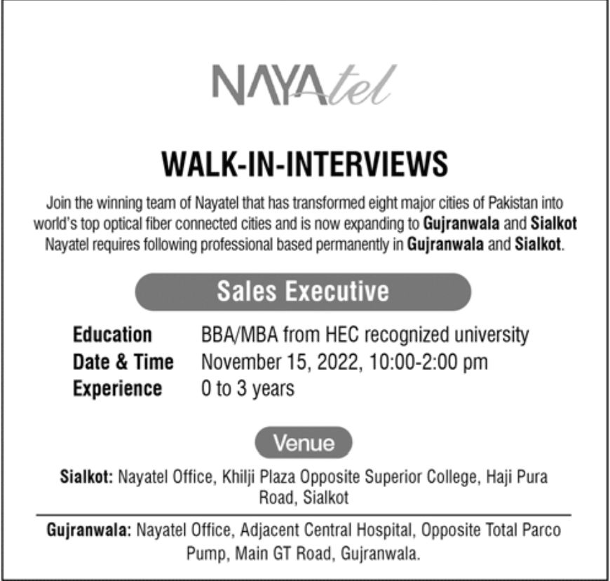Nayatel Fiber Networks Jobs November 2022