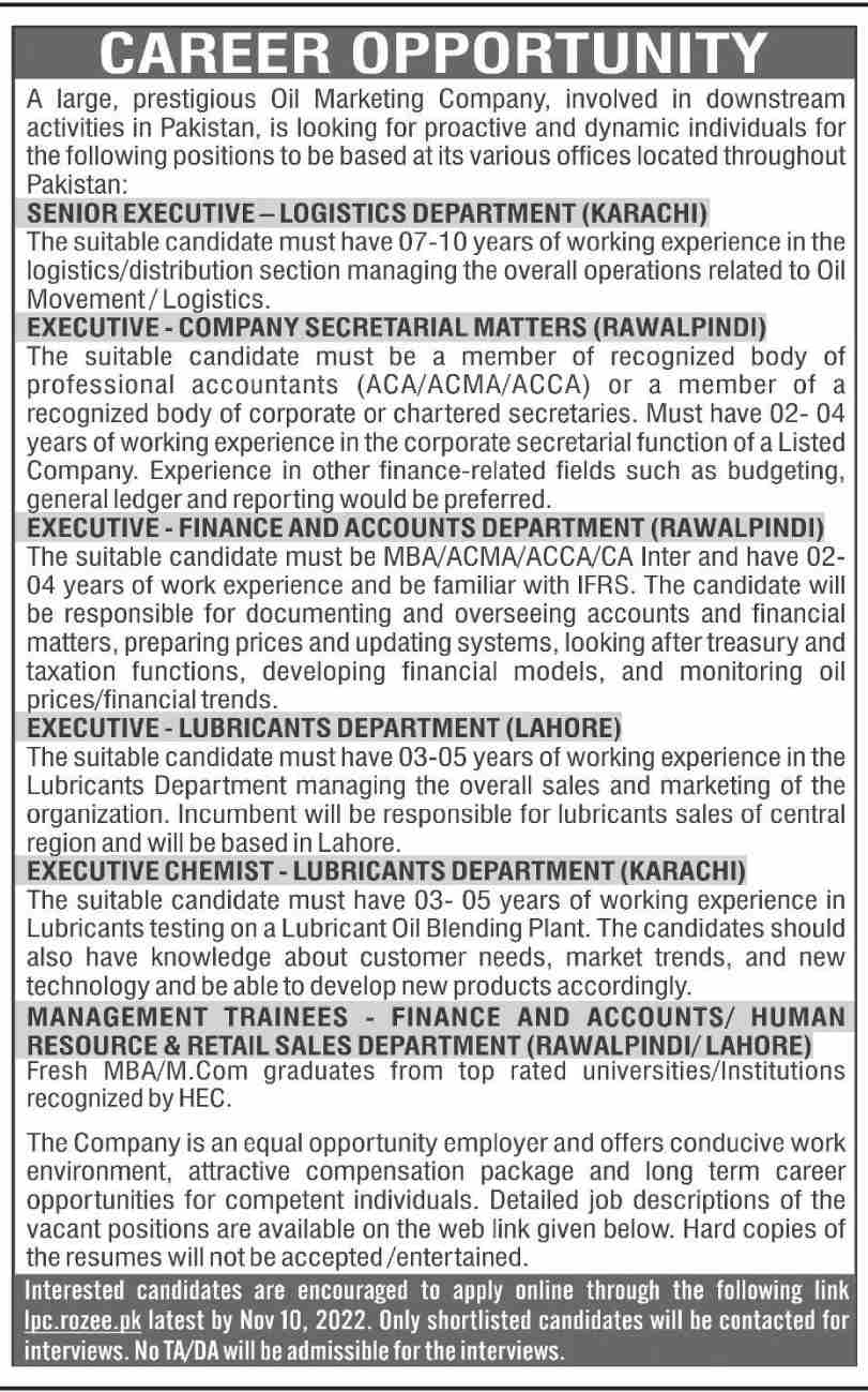 Prestigious Oil Marketing Company Jobs November 2022