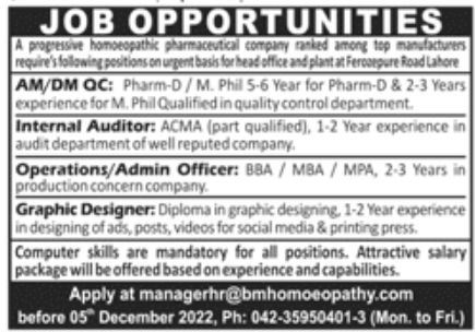 Progressive Homoeopathic Pharmaceutical Company Jobs November 2022