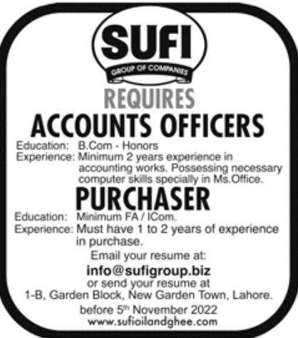 SUFI Group of Companies Jobs November 2022