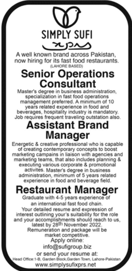Simply Sufi Jobs November 2022
