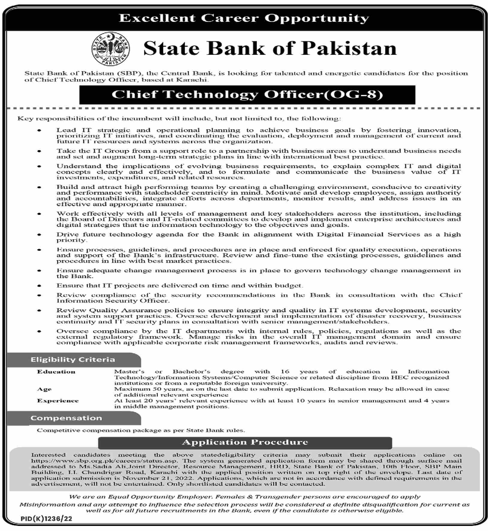 State Bank of Pakistan SBP Jobs November 2022