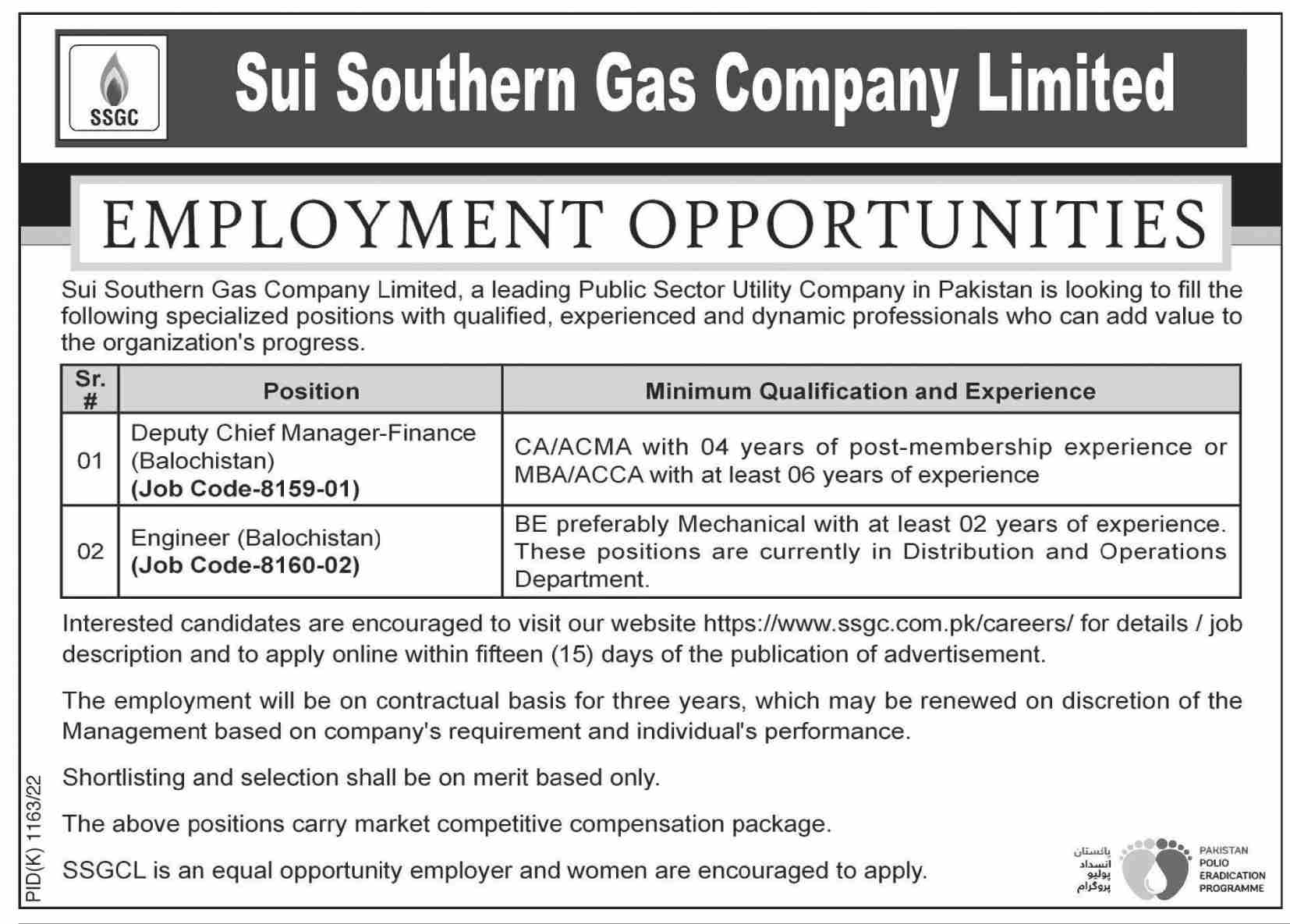 Sui Southern Gas Company Limited Jobs November 2022