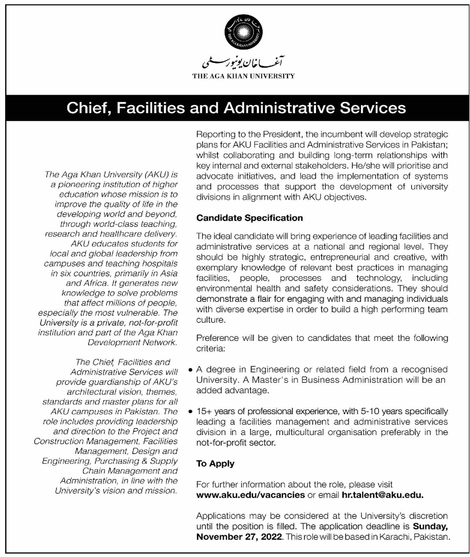 The AGA Khan University Jobs November 2022