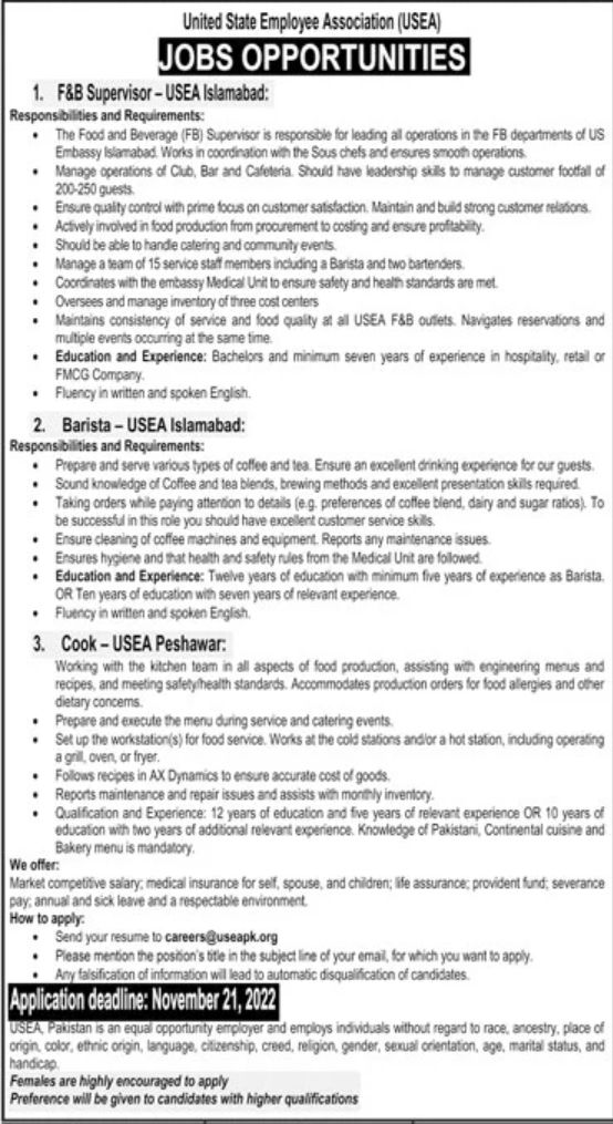 United State Employee Association USEA Jobs November 2022
