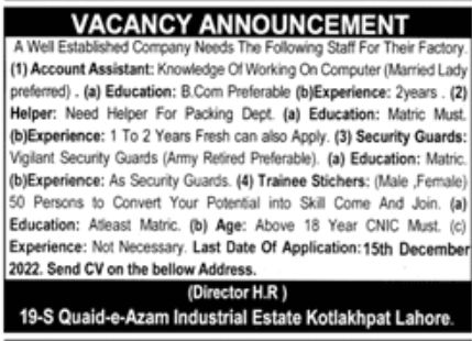 Well Established Company Jobs November 2022
