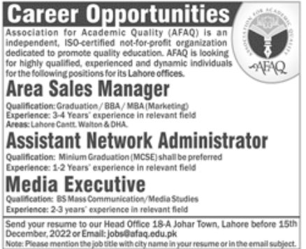 AFAQ Association for Academic Quality Jobs December 2022