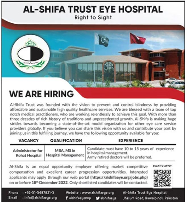Al Shifa Trust Eye Hospital Jobs December 2022