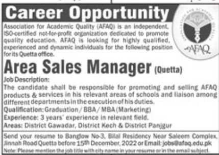 Association for Academic Quality AFAQ Jobs December 2022