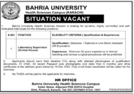 Bahria University Jobs December 2022