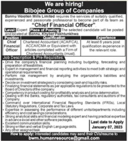Bannu Woollen Mills Limited Jobs December 2022