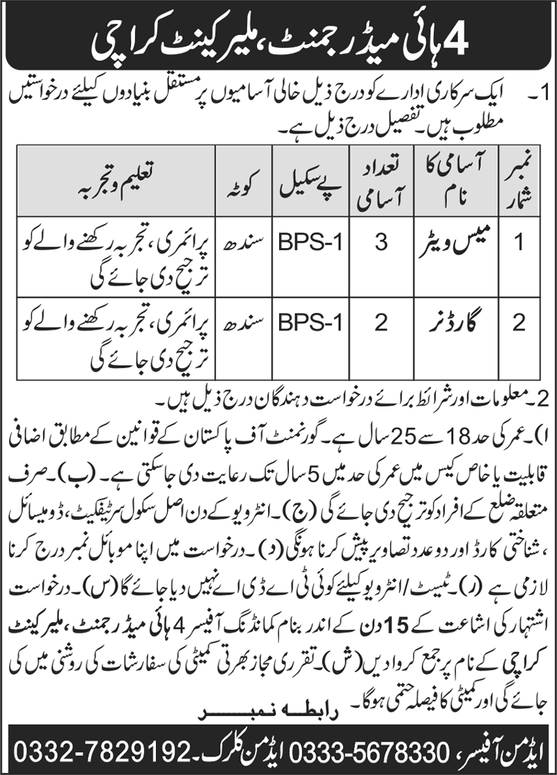 Government Sector Karachi Jobs December 2022