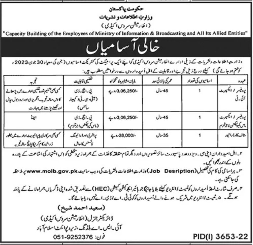 Government of Pakistan Ministry of Communication Jobs December 2022