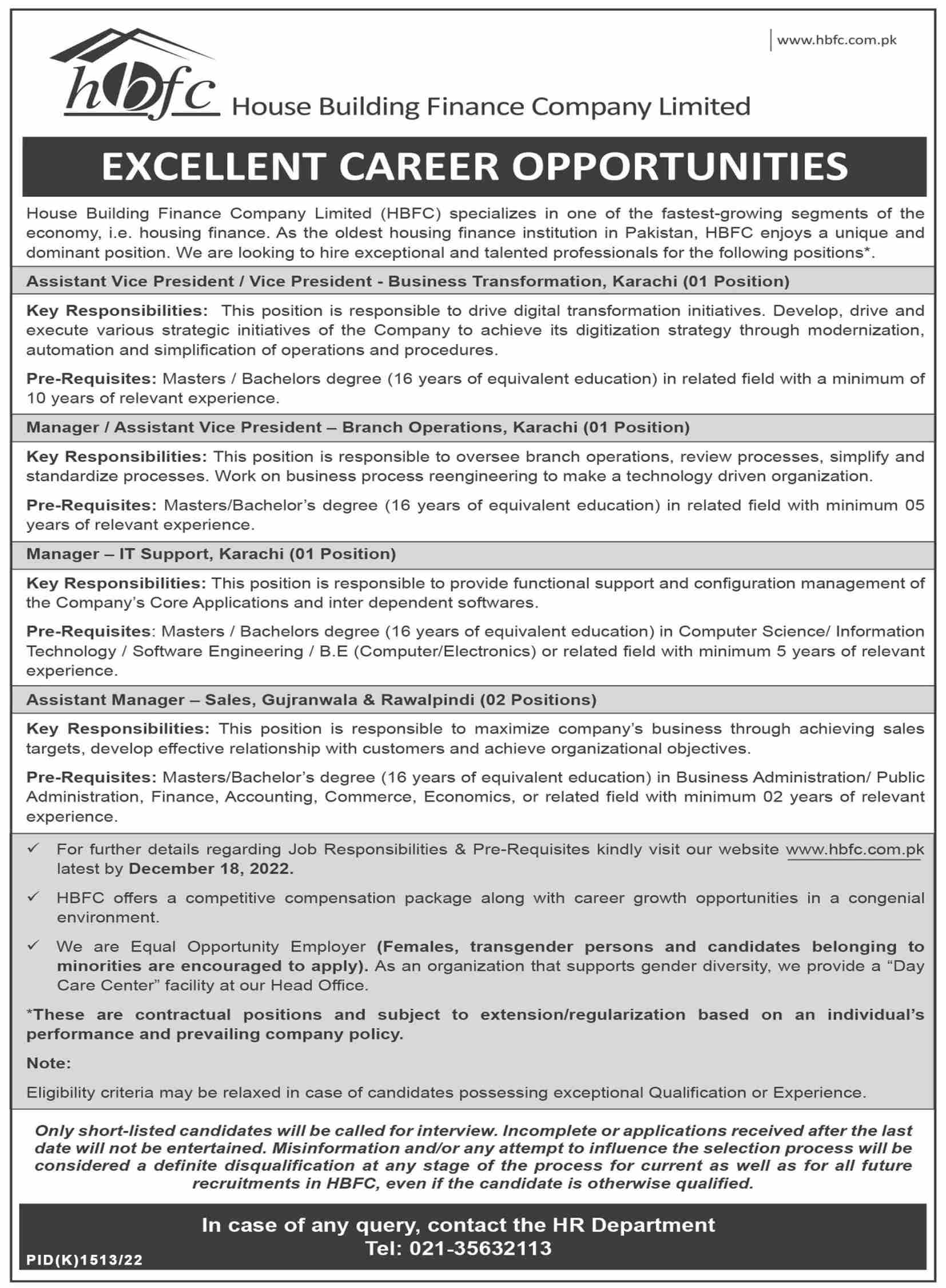 HBFC House Building Finance Company Limited Jobs December 2022