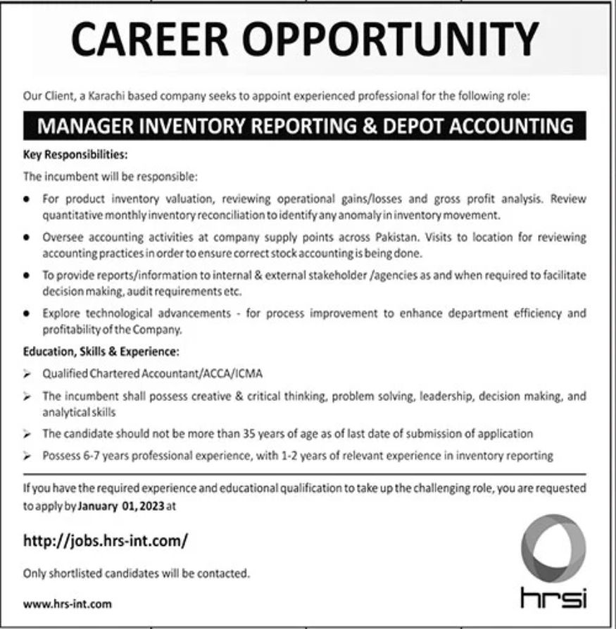 HRSI Karachi Based Company Jobs December 2022
