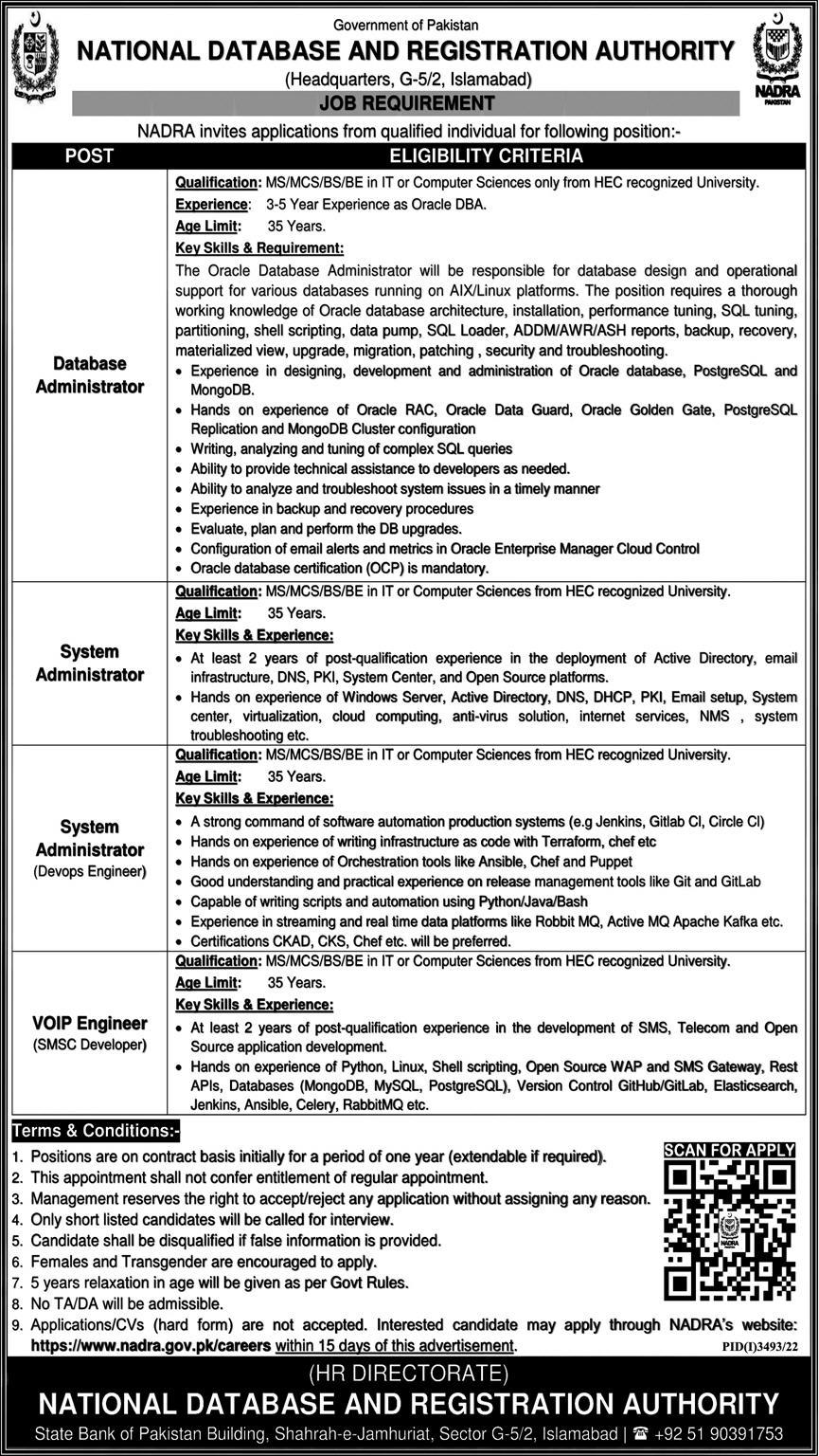NADRA Pakistan Jobs December 2022