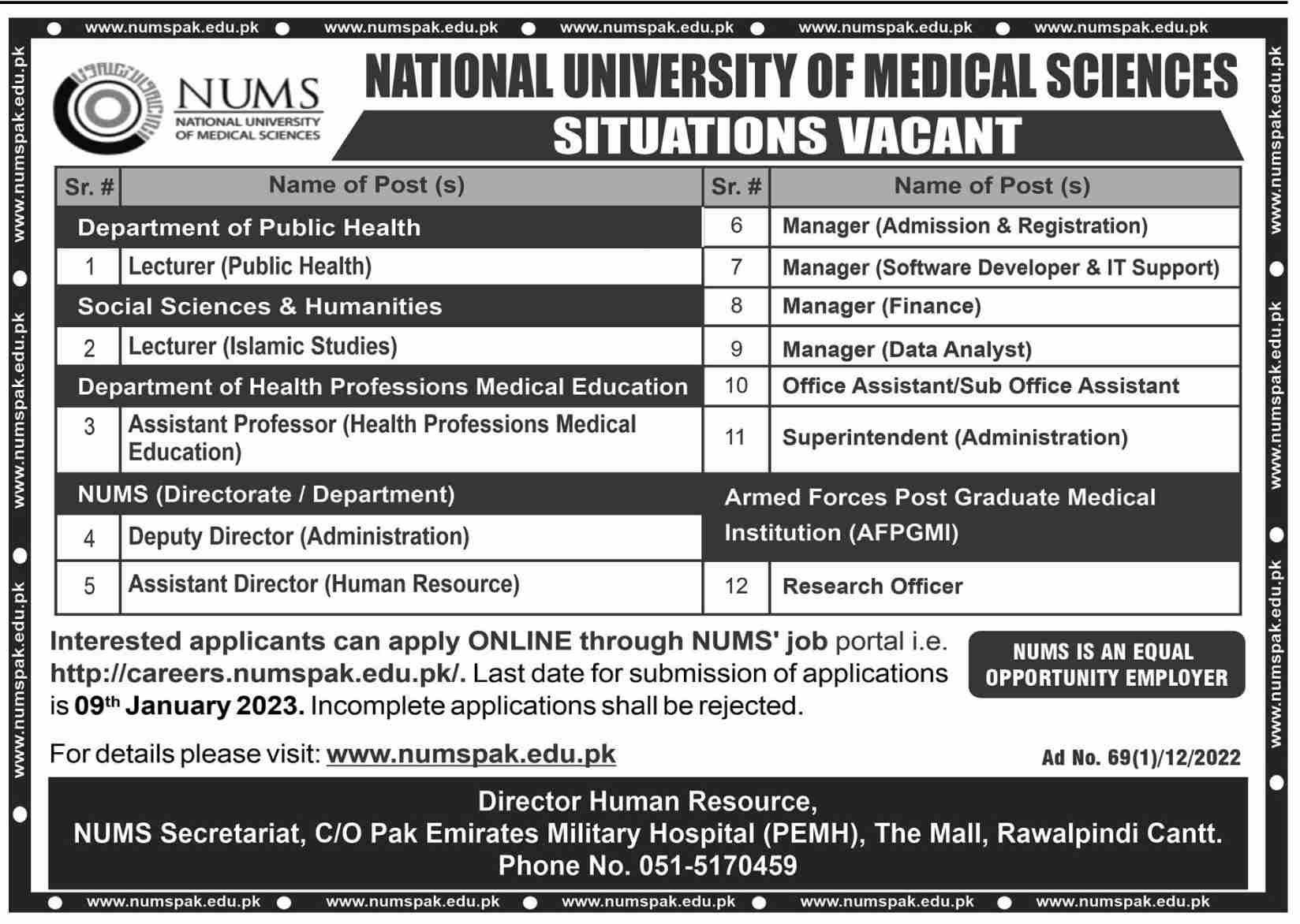 NUMS Jobs December 2022