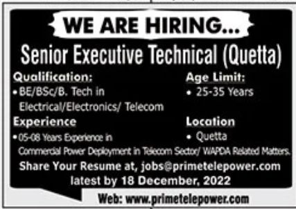 Prime Tele power Jobs December 2022