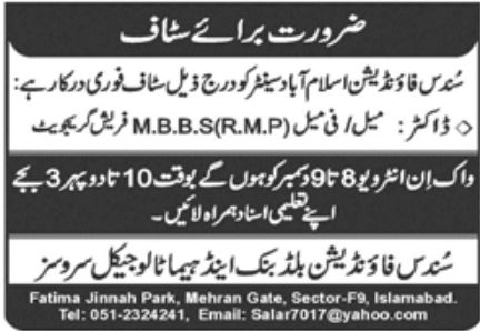 Sundas Foundation Islamabad Jobs December 2022