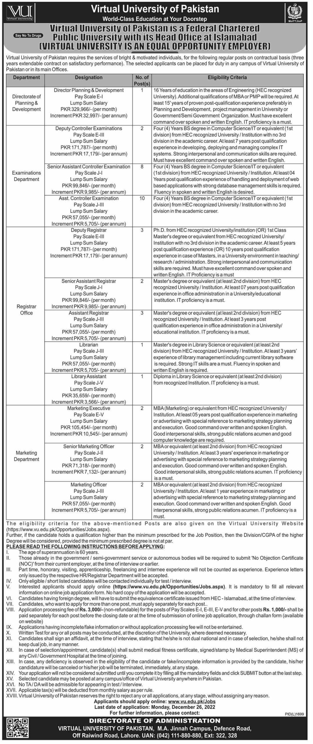 Virtual University Jobs December 2022
