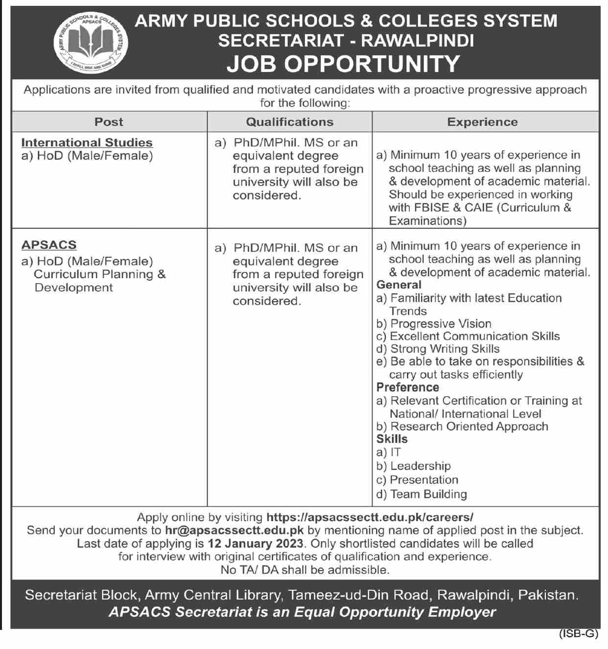 APS&CS Jobs January 2023