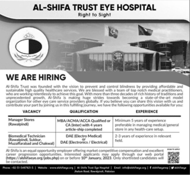 Al Shifa Trust Eye Hospital Jobs January 2023