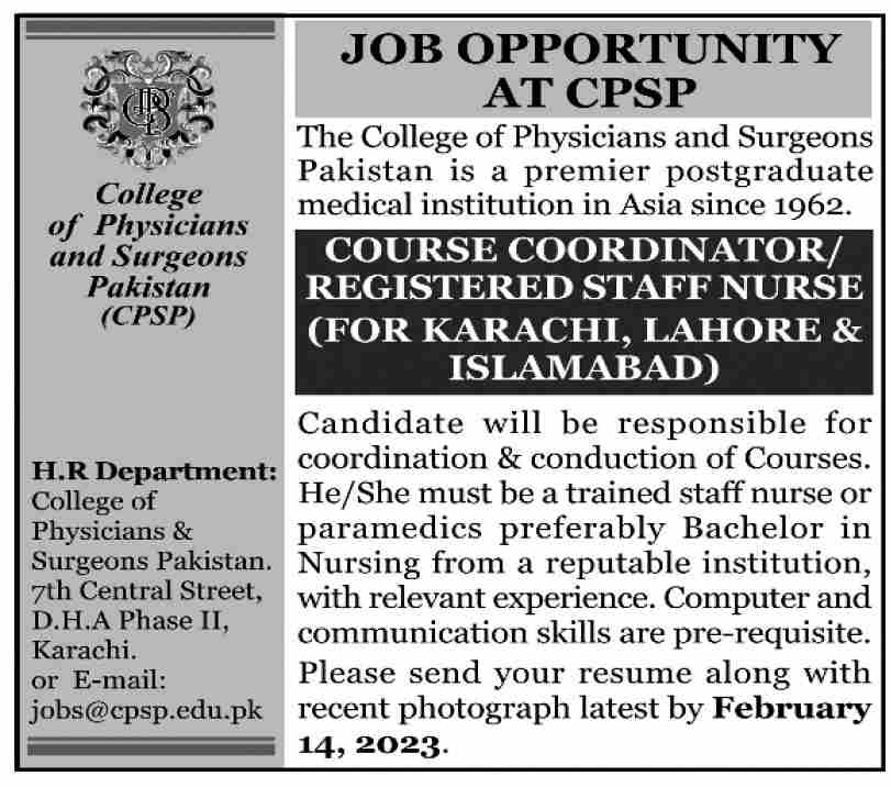 College of Physicians and Surgeons Pakistan CPSP Jobs January 2023
