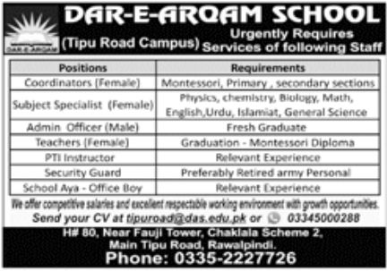 Dar e Arqam School Jobs January 2023
