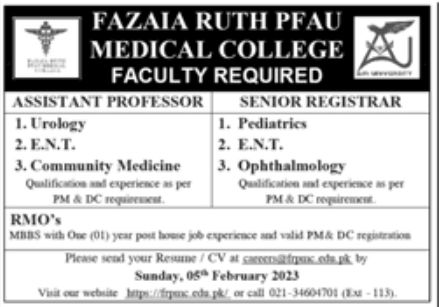 Fazaia Ruth PFAU Medical College Jobs January 2023