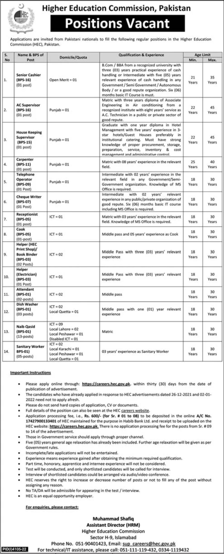 Higher Education Commission Pakistan Jobs January 2023
