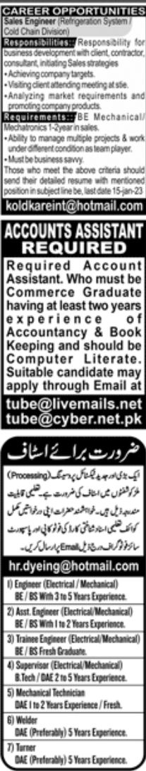 Jang Newspaper Jobs 08 January 2023