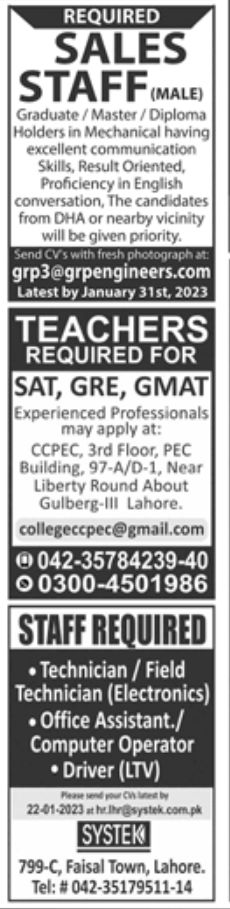 Jang Newspaper Paperpk Jobs 15 January 2023