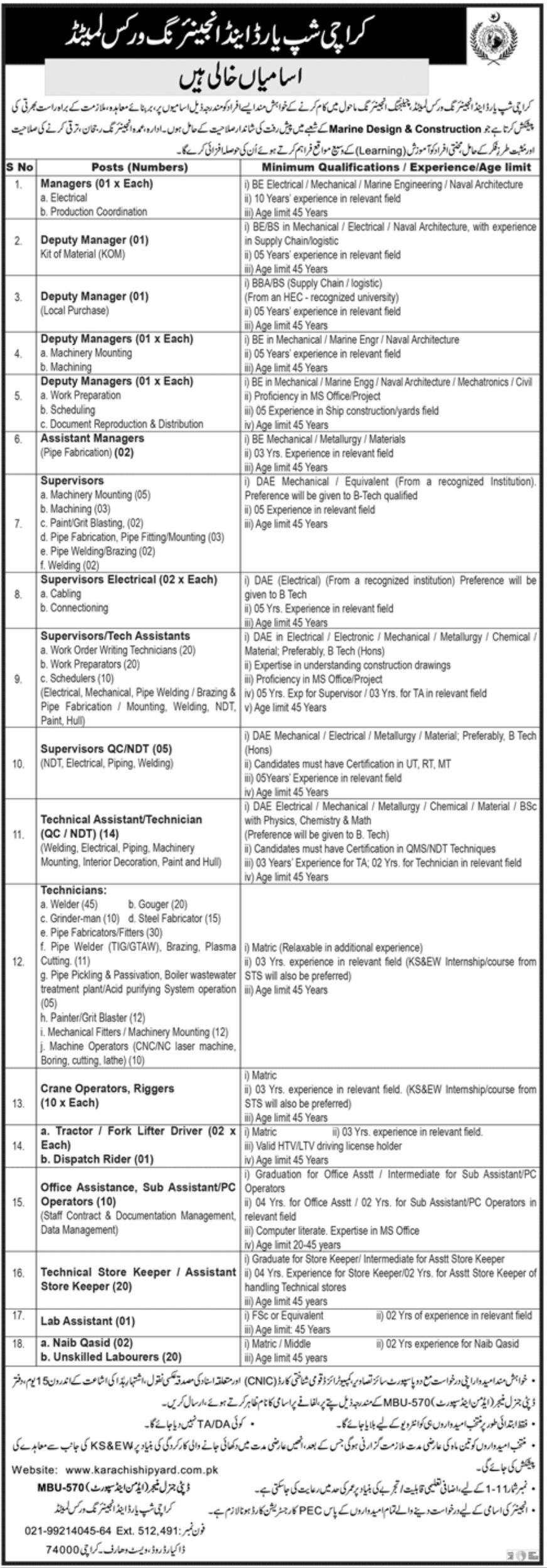 Karachi Shipyard & Engineering Works Limited Jobs January 2023