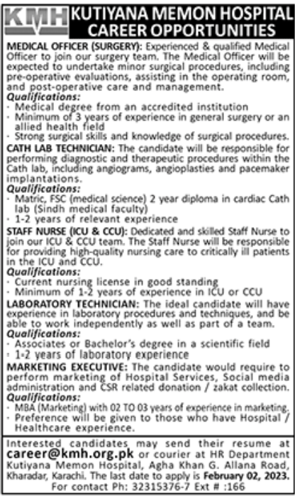 Kutiyana Memon Hospital Jobs January 2023
