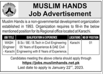 MUSLIM HANDS Jobs January 2023