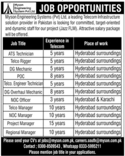 Myson Engineering Systems Pvt Ltd Jobs January 2023