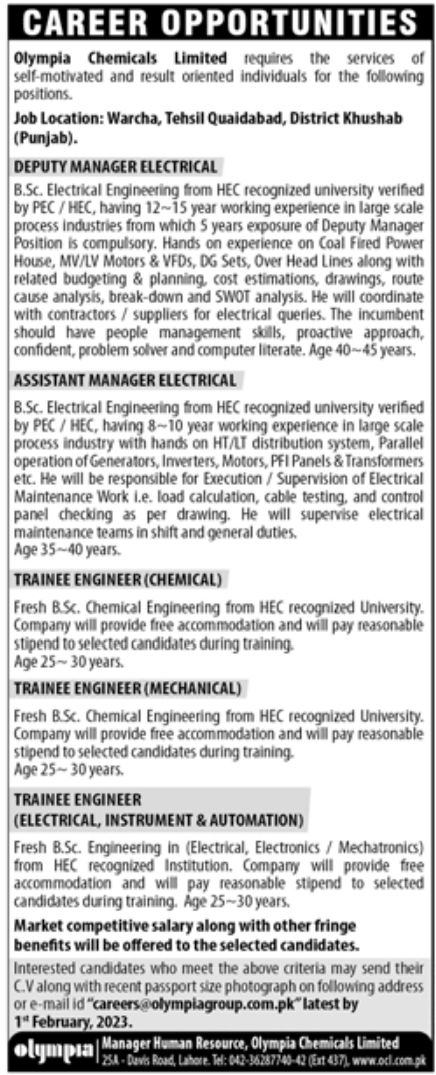 Olympia Chemicals Limited Jobs January 2023