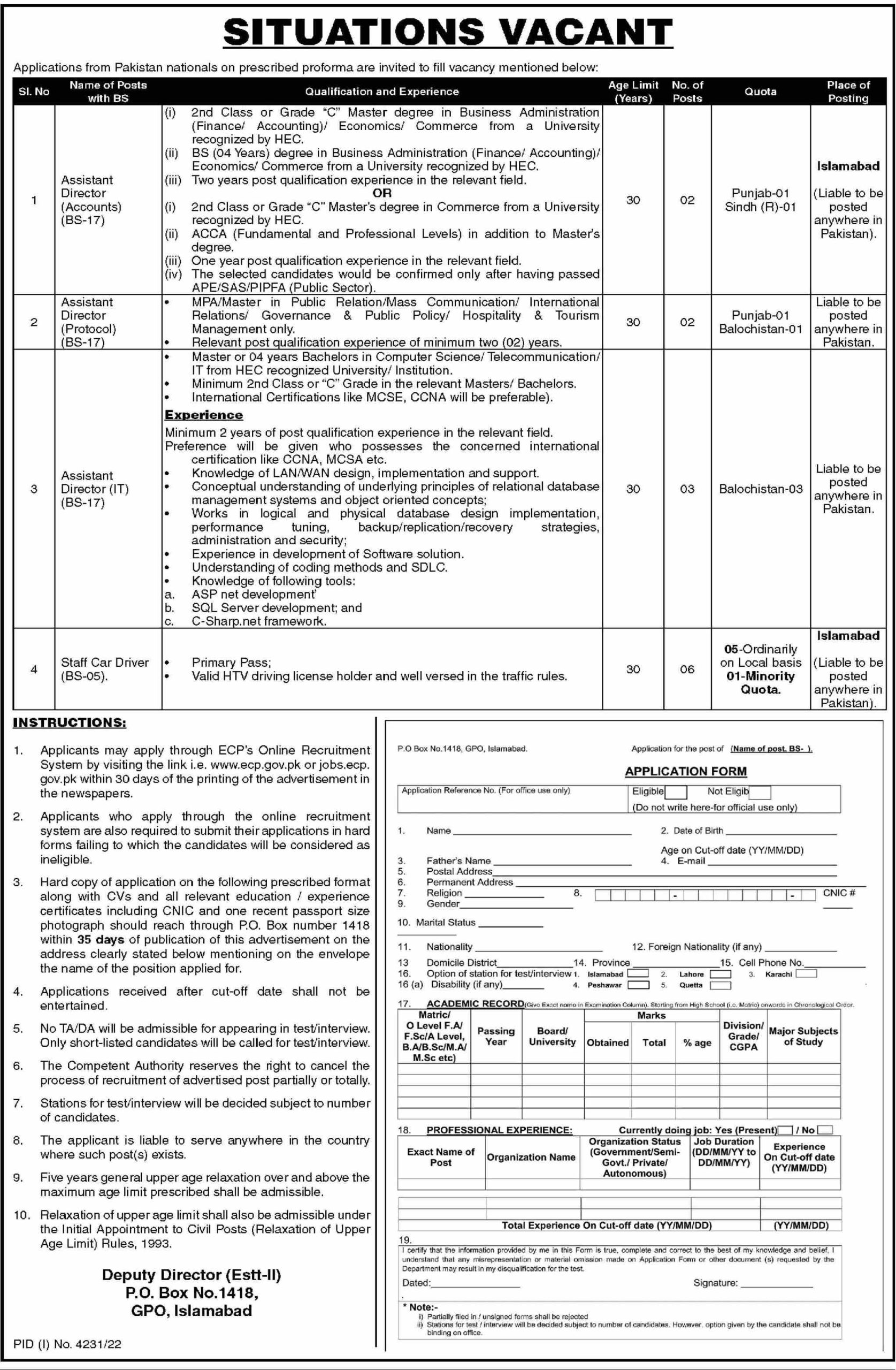 PO Box No 1418 GPO Islamabad Jobs January 2023