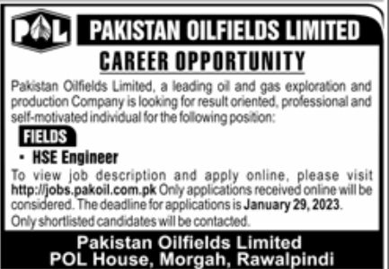 Pakistan Oilfields Limited POL Jobs January 2023