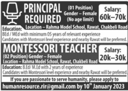 Rahma Model School Jobs January 2023