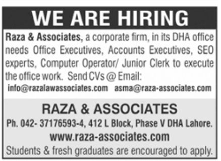 Raza & Associates Jobs January 2023
